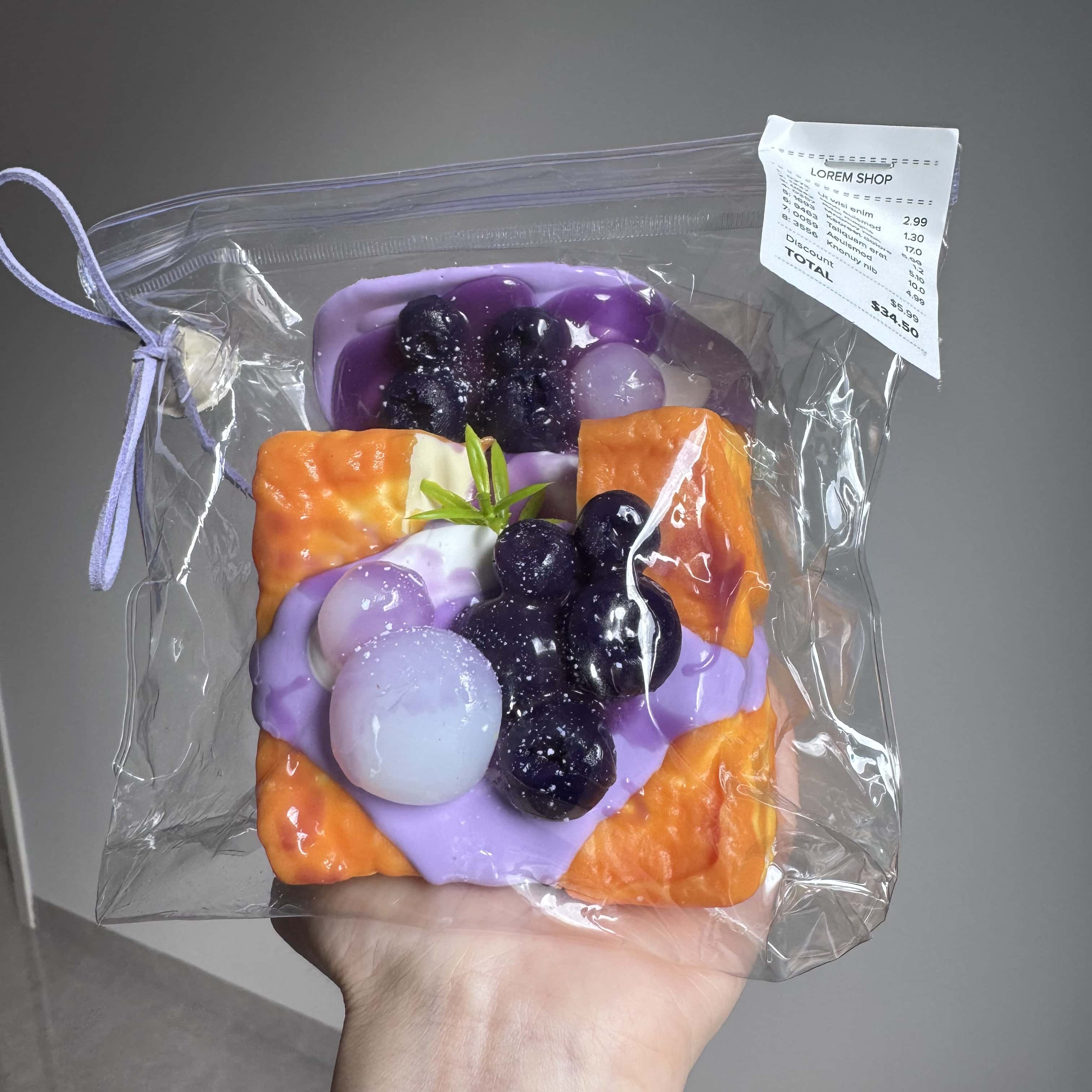 Blueberry Flow Double Toast Creamy Clay Slow Rebound Soft Squish Taba Squishy Sensory Fidget Toy for Stress Relief