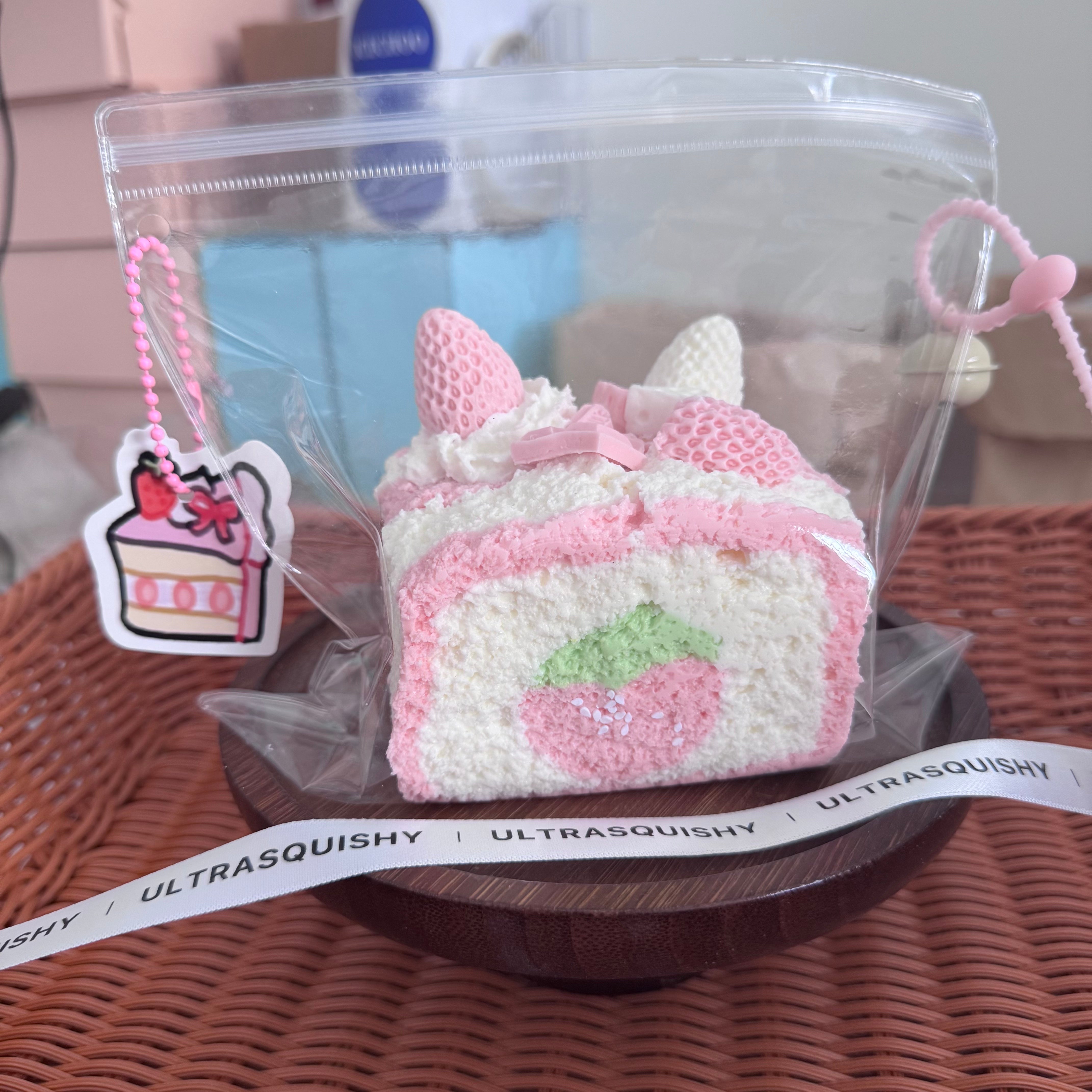 Pink Strawberry Toast Creamy Clay Slow Rebound Soft Squish Taba Squishy Sensory Fidget Toy for Stress Relief