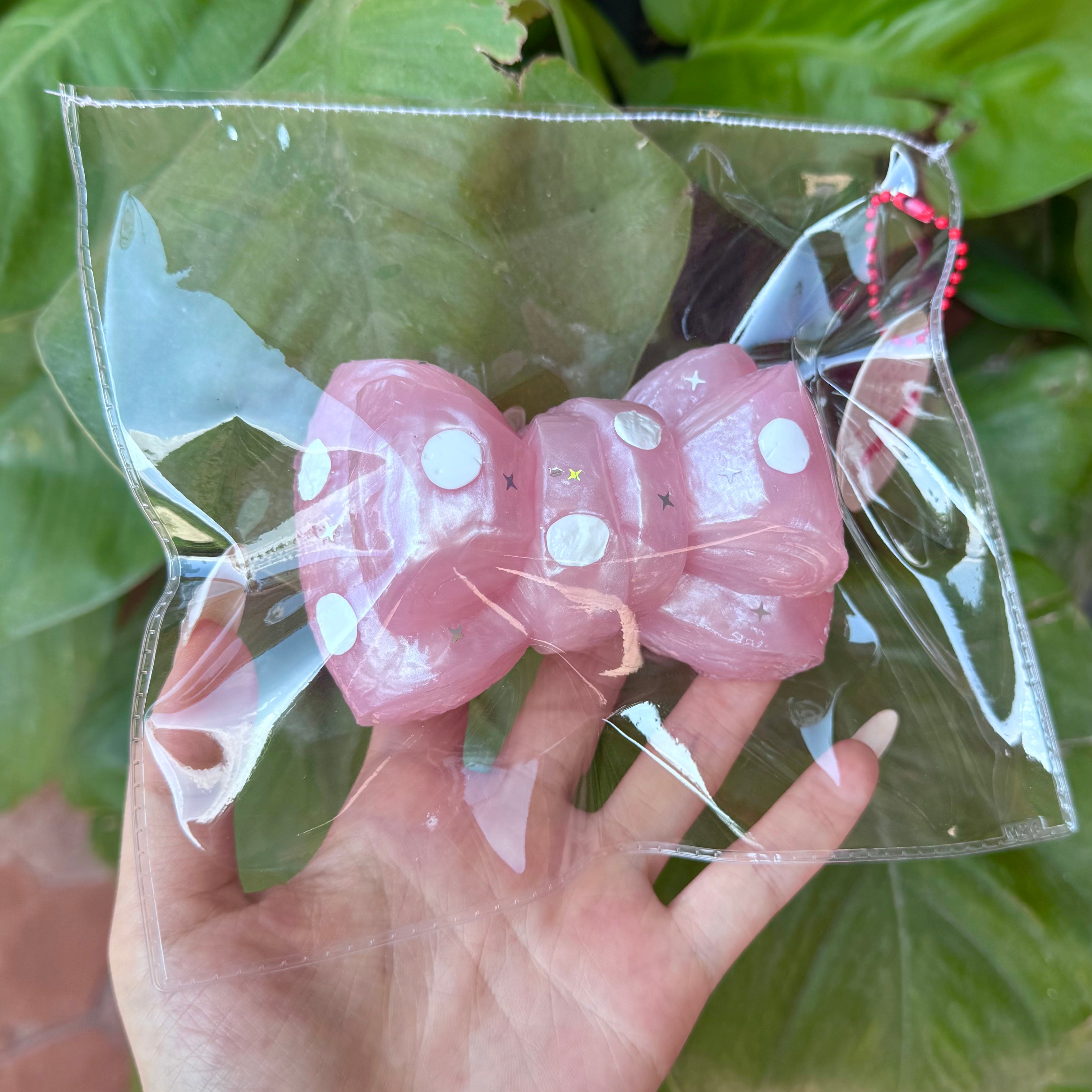 【Usquish】 Pink Dot Bow Soft Cheese Texture Slow Rising Squishy